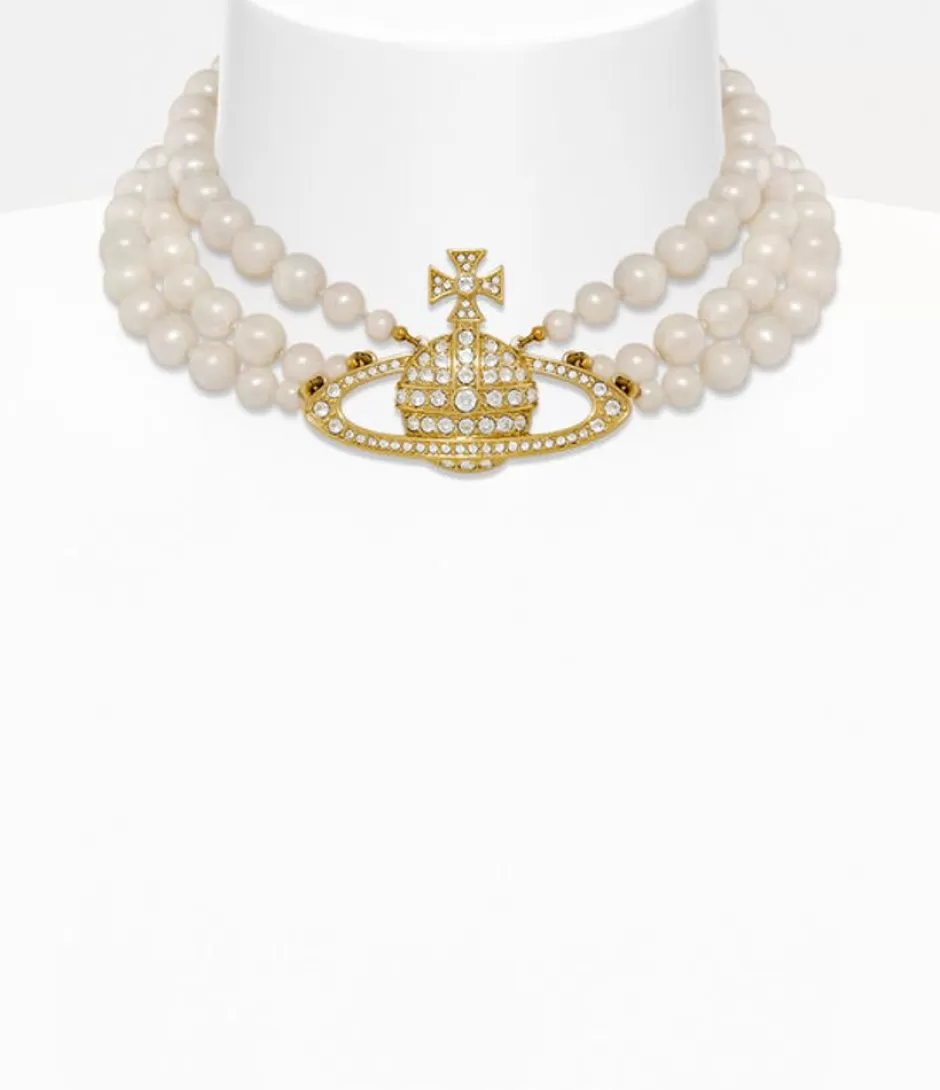 Vivienne Westwood Three Row Pearl Bas Relief Choker Shop